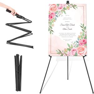 Easel Stand for Wedding Sign & Poster 63'' Easels for Display Portable Art Easel for Floor Adjustable Metal Easel Black