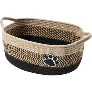 Small Woven Baskets for Organizing Rope Storage Basket with Handle Cute Cotton Nursery Gift Dog Toy Bins Organizer-Light Beige