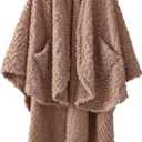 Royoliving Fuzzy Sherpa Wearable Fleece Blanket with Pockets for Adults, Ultra Soft Plush Shawl TV Throw Blankets (Blush, 58'' x 64'')