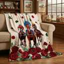 Horaldaily Horse Racing Flannel Blanket Throw, Horse Racing Roses Soft Fuzzy Plush Cozy Fleece Blankets for Couch Sofa Bed Lounging, Ideal Gifts for Kids Adults Self, 60x80