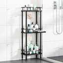HapiRm Standing Corner Shower Caddy - 3 Tier Corner Shower Organizer with Soap Holder, Rustproof Stainless Steel Bathroom Shelf with 4 Hooks, Black