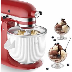 Ice Cream Maker Attachment for KitchenAid, Fits KitchenAid 4.5/5QT & 6QT Mixers, Frozen Ice Cream & Sorbet Gelato Maker, 2 Quart, White