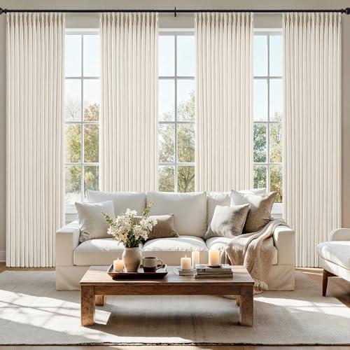 MIULEE Pinch Pleated Thick Linen Curtains 90 Inches 4 Panels Set Ivory Cream Back Tab Memory Trained Pinch Pleat Semi Sheer Light Filtering Privacy Curtains Window Drapes for Living Room Bedroom Birch