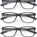 2 x Reading Glasses for Men Large Spring Hinge Readers Blue Light Blocking Computer Eyelgasses (S1, C3, 3 Black)