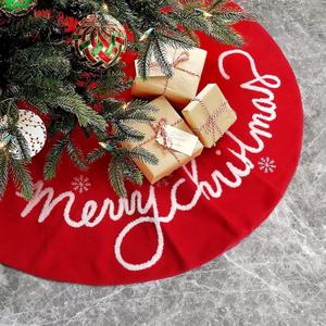 30 Inch Christmas Tree Skirt Large Plush Xmas Red Tree Mat with Merry Christmas Patterns Holiday Decor Fur Ornament for Home Party Indoor