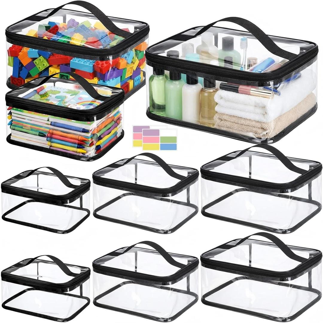 Talltalk 9 Pack 3 Sizes Toy Storage Bags with Labels, Clear PVC Reusable Board Game Storage Containers, Waterproof Toy Organizer Case with Zipper for Building Blocks, Puzzles, Stationery (Black)