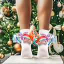 LSULIBYB Girls Christmas Rainbow Ruffle Socks, Cotton Ankle Socks with Snowflake Pattern, Double Lace Frilly Turn Cuff, 1-10T (US, Age, 6 Years, 8 Years, 2 Pairs/ Rainbow Snowflake)