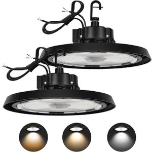 RMC 2 Pack UFO LED High Bay Light 150W 24000LM, 3 CCT Switchable (3500K/4000K/5000K), 0-10V Dimmable, 120-277V, ETL Listed, Commercial LED Shop Lights for Warehouse, Workshop, Barn, Factory