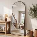 Antok 58" x21 Arched Full Length Floor Mirror, Black Aluminum Frame, Free Standing/Wall Mount/Leaning for Bedroom, Living Room, Dressing Room