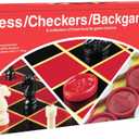 Pressman Chess / Checkers / Backgammon - 3 Games in One with Full Size Staunton Chess Pieces and Interlocking Checkers, 15.62 x 8.00 x 1.50 Inches