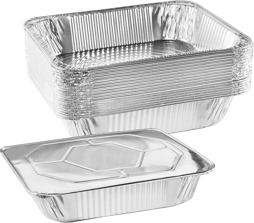 NYHI 9x13 Aluminum Pans With Lids, Disposable Half Size Steam Table Foil Pans for Catering, Baking, Roasting, Buffet Trays, Food Containers (10 Pack)