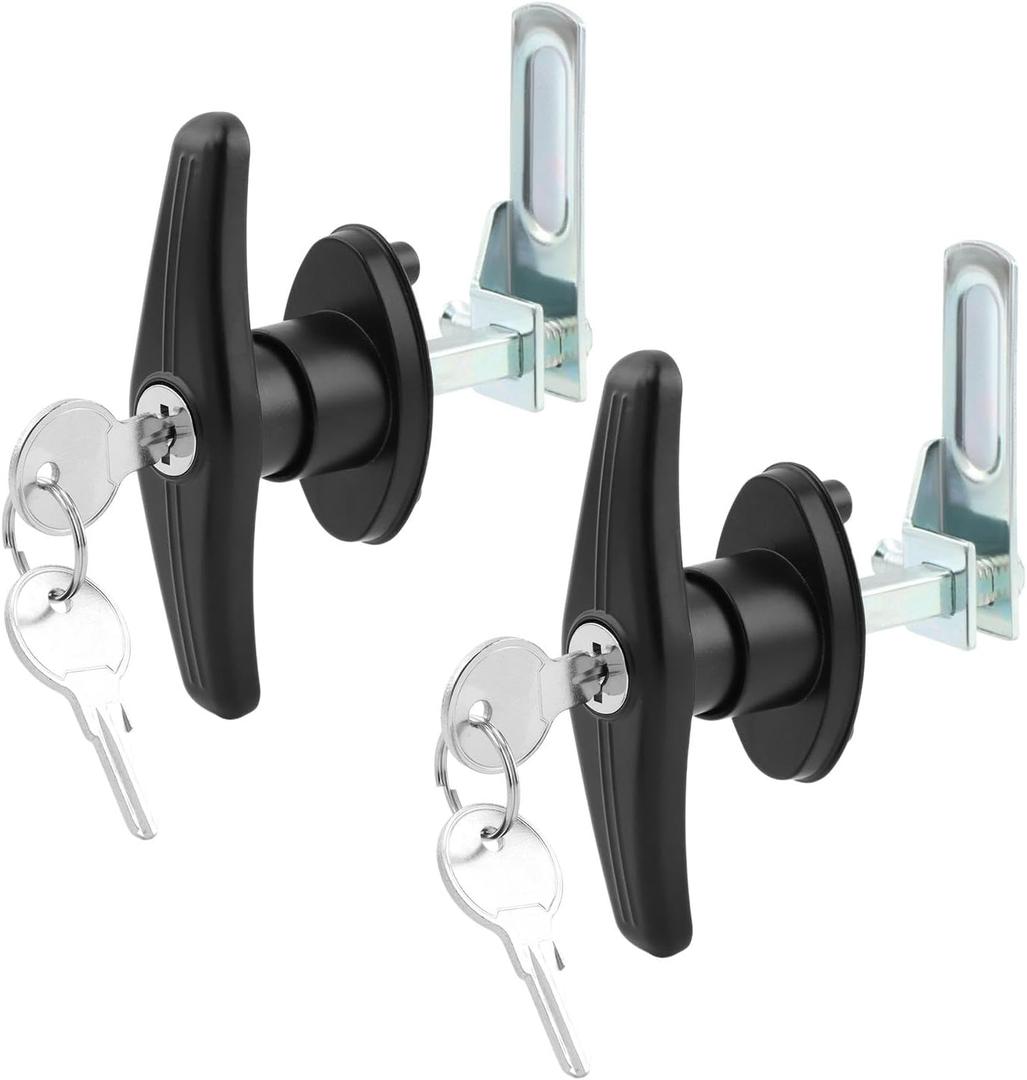 Truck Cap Camper Shell T-Handle Lock Latch Replacement Kit - L&R Pair with Keys, Zinc Die Cast with Black Powder Coating for Rear Topper Doors(Color:Black)