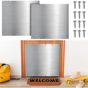 Therwen 2 Sets 36 x 36 Inches Silver Door Kick Plate for Exterior Doors, Satin Aluminum Kick Plates with Screws for Wood Metal Interior/Exterior Anti Scratch Door Protection