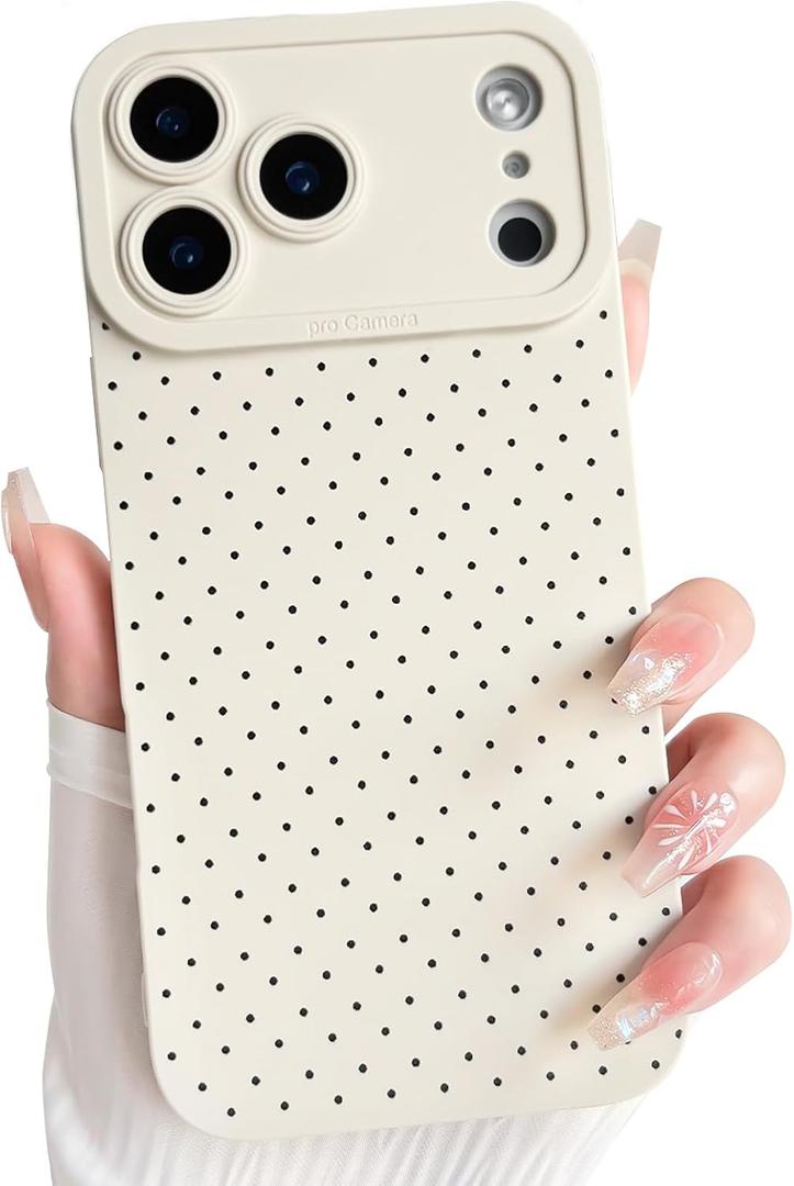 NITITOP Compatible for iPhone 17 Pro Case Cute Aesthetic Little Polka Dots Pattern Design for Women Men Girls Soft TPU Shockproof Stylish Full Camera Protective Phone Cover - White Black