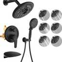 SHAMANDA Luxury Tub Shower Faucet Set with Round-in Valve, Wall Mounted Shower System with Waterfall Tub Spout and 6-Setting Rain Shower Head with 9-Setting Handheld, Matte Black, L8083-7