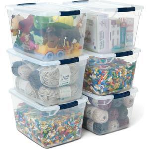 Rubbermaid Cleverstore Clear 32 Qt, 6 Pack Stackable Plastic Storage Containers with Durable Latching Clear Lids, Visible Storage, Great for Closet and Laundry Storage, Organizing in the Home