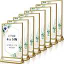 4x6 Acrylic Sign Holders 8 Pack Gold Table Number Holder for Wedding Picture Frame Double Sided Table Menu Stands with Vertical Stand, Photos and Art Display