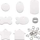 Pandahall 28pcs Aluminum Stamping Blank Tags Set with Flat Round Oval Rectangle Star Charms 50pcs Stainless Steel Jump Rings Jump Ring Opening Closing Tool for DIY Jewelry Making Supplies