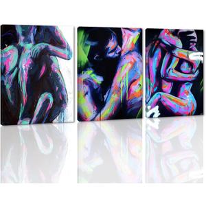 Abstract Nudes Wall Decor for Bedroom 3 Panel Sexy Nude Couple Love Picture Couple Wall Art Nude Woman Painting Art Print on Canvas for Bar Hotel Apartment Wall Decor Framed Ready to Hang - 12x16inchx3Pcs