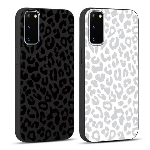 RUMDEY 2 Pack Cute Cheetah Print for Samsung Galaxy S20 Phone Case 6.2", Luxury Leopard Pattern Design Cases Soft Silicone Slim TPU Shockproof Protective Bumper Cover for Women Girls - Black & White