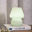 ULAROOM USB Plug-in Mushroom Lamp Small Bedside Table Lamp with 3 Temperature LED Bulb,Free Dimming Nights Light for Bedroom/Living Room/Entryway/Corner Decor (Stripe Green)