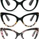 DXYXYO Oversized Cat Eye Reading Glasses Women Blue Light Blocking with Magnification 1.75 Computer Readers Vintage Fashion Cute Eyeglasses 3 Pack (Black+tortoise+pattern)