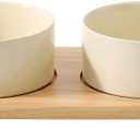 Ceramic Elevated Dog Bowls, Food and Water Bowls for Dogs, Puppy, Raised Dog Dish, Pet Feeder(6inch, 2 x Beige + Stand)