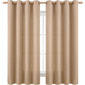 BGment Linen Curtains 63 Inch Length for Living Room, Farmhouse Light Filtering Burlap Textured Grommet Bedroom Window Semi Sheer Curtains, 2 Panels, Each 52 Inch Wide, Tan