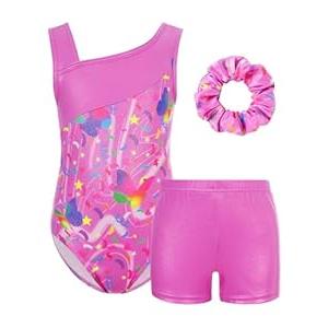 UNICOMIDEA Gymnastics Leotards for Girls with Shorts Ballet Dance Set Activewear Pink Buttefly 9-10Years