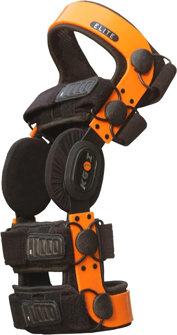 ELITE Knee Support Brace, Flexible, Adjustable with Stainless-Steel Gear Hinges for Ligament, Sports Injuries, Arthritis, Pain Relief, for Men and Women, Orange, Size 10