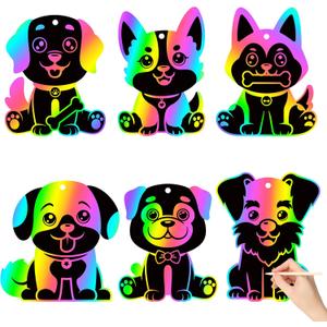 CY2SIDE Puppy Animal Color Scratch Bookmarks, DIY Dog Scratch Card for Birthday Party Decors, Puppy Dog Pet Magic Art Rainbow Color Paper Cards for Birthday Party Supplies