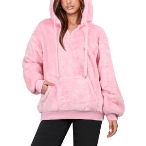 NIeyook Sherpa Fleece Hoodies for Women Fuzzy Oversized Zip up Hoodie with Pockets Casual Pullover Hooded Sweatshirt (XX-Large, Pink)