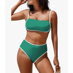Pink Queen 2025 Women's High Waisted Bikini Sets Two Piece Swimsuit Color Block High Cut Bathing Suits Beach L