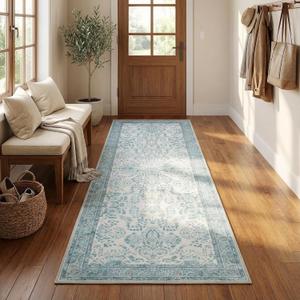 GRANNY SAYS Rug Runners for Hallways Non Slip, Washable Runner Rug for Kitchen Floor, Carpet Runner for Entryway, Laundry Room, Indoor, 2x8 Long Kitchen Rugs with Rubber Backing, Vintage Rug, Blue