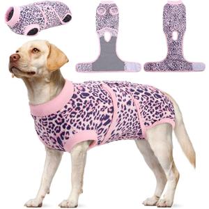 Kuoser Dog Surgery Suit, Comfy Dog Recovery Suit Female Doggie Onesie for Surgery, Post-Op Onesie for Female & Male Dogs, Soft Protective Wear, PinkLeopard XL (XL (Back:20.1-24.8'', Weight:42-75 LB))