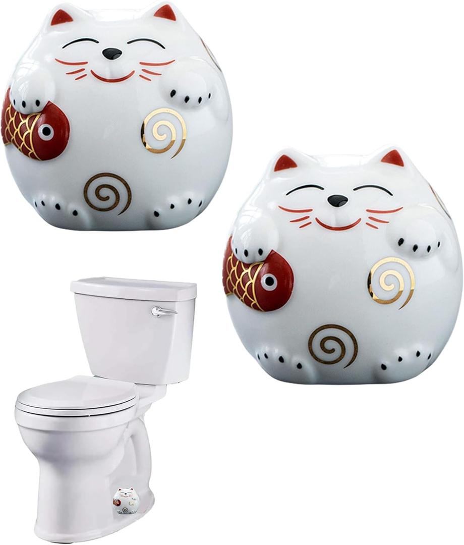 WANSHUNLMI Ceramic Cat Toilet Floor Bolt Covers, Decorative Toilet Bolt Caps Cute Bathroom Decor Cute Bathroom Accessories Replacement Parts (White, Cat) 2 Pack