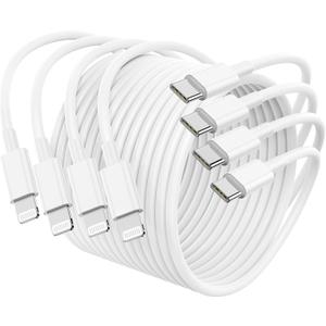 4Pack USB C to Lightning Cable 6FT, Fast Charging Cord for iPhone 14, Replacement for Apple Original Charger Cable for iPhone 14 13 12 11 Pro 11 XS MAX XR 8 7 6s Plus (White)