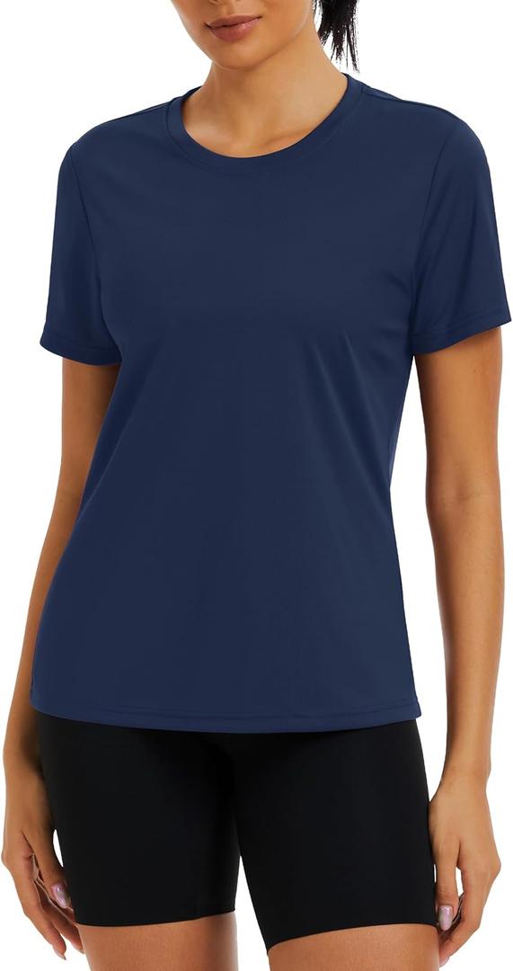 Cavva Women's Workout Short Sleeve Shirts Athletic Tops | Quick Dry, Lightweight, Moisture-wicking, Breathable, UPF 50+, Sun Protectioin, Rash Guard, Stretchy, for Gym, Yoga, Running (Blue, S)