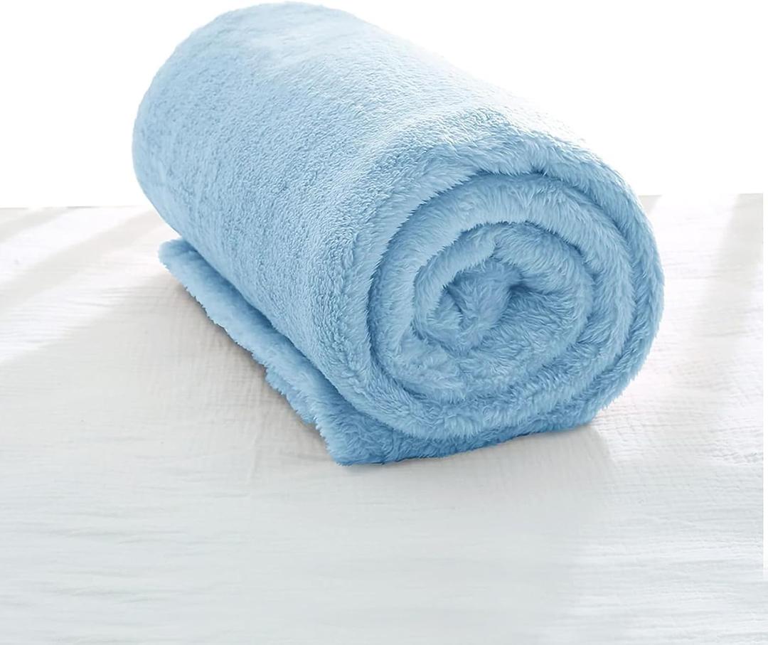 Exclusivo Mezcla Plush Fuzzy Fleece Throw Blanket, Super Soft, Fluffy and Warm Blankets for Couch, Bed, All Season Use (40x50 Inches, Light Blue)