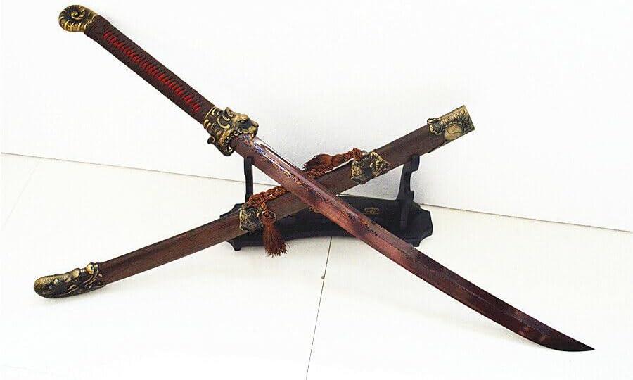 Zhmyyxgs Hand-Forging Dragon/Tiger Broadsword Dao Sharp Blue Damascus Steel Kungfu