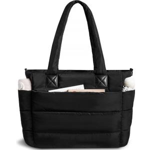 Puffer Tote Bag for Women Quilted Nurse Bag Lightweight Work Bag for Teacher Travel Handbag with Multiple Pockets