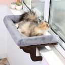 Zakkart Cat Perch for Window Sill with Bolster - Orthopedic Hammock Design with Premium Hardwood & Robust Metal Frame - Cat Window Seat for Large Cats and Kittens - Dark Stained Wood Gray Bed, 24''W