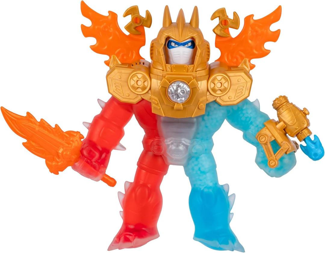 Heroes of Goo Jit Zu Goo-Tron Supreme Combines The Power of Blazagon, Pantaro & Thrash in 1 Ultimate Hero, with 3 Different Goo Fillings, 35+ Phrases & Lights, Face Swap & Triple Attack Feature