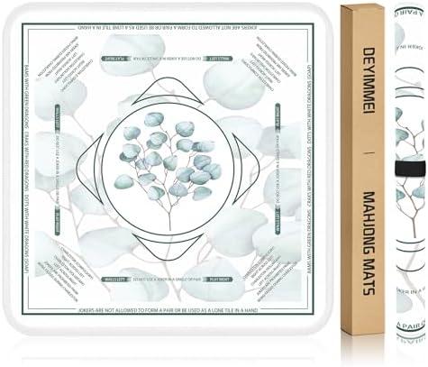 Deyimmei Neoprene Mahjong Mat for Table 31.5"x31.5" - Non-Slip, Noise Reduction Cover with Storage Pockets, American Rules & Crease-Free Rolled Shipping (Eucalyptus Leaves)