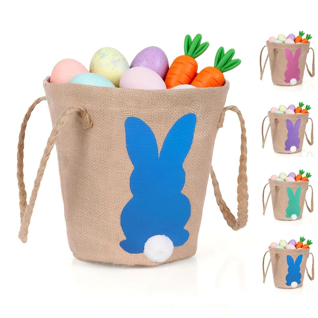 2 x Easter Bunny Basket for Kids, Linen Egg Hunt Bag Soft Fabric, Cute Rabbit Tote Bags Easter Tote Bags for Candy Gifts Storage (Blue)
