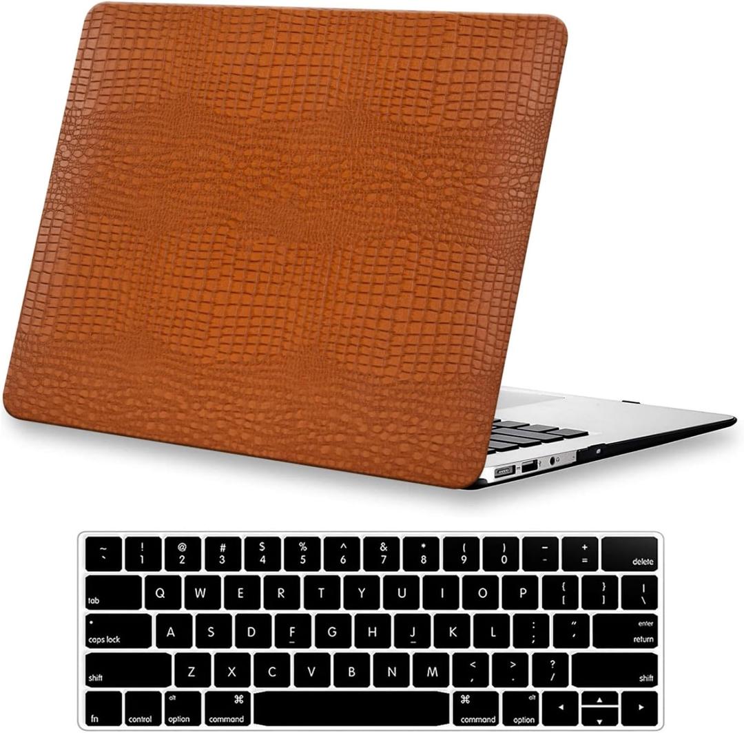 DTangLsm for MacBook Air 13 inch Case 2026 2025 2024-2022 M5 A3449 M4 A3240 M3 A3113 M2 A2681, Crocodile Skin Alligator PU Leather Hard Cover for MacBook Air M5 13.6 inch Case + Keyboard Cover, Brown