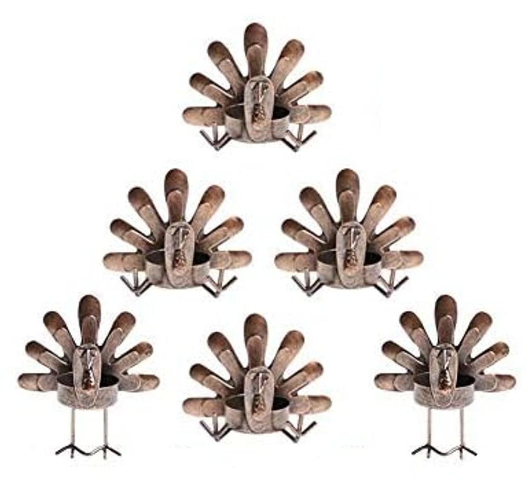 MorTime 6 Pack Turkey Tealight Candle Holders, Bronze Finished Metal Tea Light Candleholders, Thanksgiving Sitting Standing Turkey Holders Set for Table Kitchen Thanksgiving Decorations