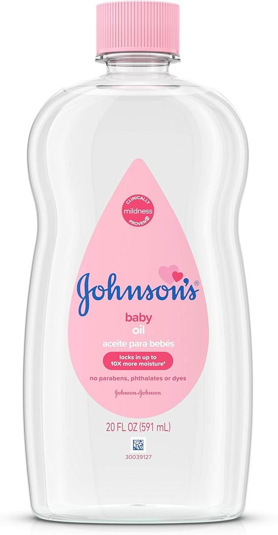 Johnson's Baby Oil, Pure Mineral Oil to help Prevent Moisture Loss for Baby, Kids & Adults, Gentle & Soothing Baby Massage Oil for Dry Skin Relief, Original Scent, Baby Essentials, 20 fl. oz