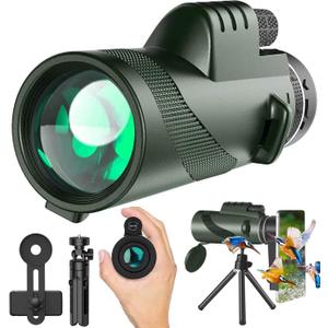 Monocular Telescope 80x100 High Power Monoculars for Smartphone with Tripod, HD Monocular for Adults, Lightweight BAK-4 Prism Monoculars for Hiking Hunting Stargazing Bird Watching-Green1