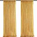Gold Sequin Backdrop Curtain Panels Stage 2 Pieces 2FTx8FT Sheer Gold Curtains Backdrop Photo Backdrop Curtains for Wedding Birthday Party Background Drapes Christmas Decorations